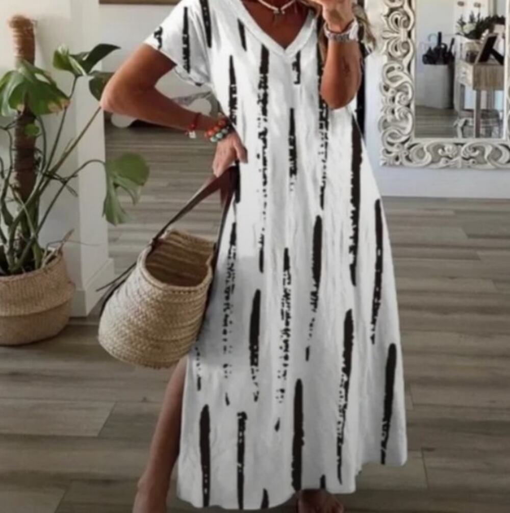 Noracora NWT Black White Abstract Mini Swing Shirt Slit Dress Womens Size Small